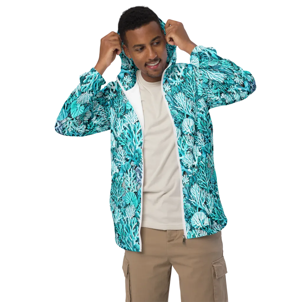 Aqua Coral Garden on Men's Windbreaker — Front