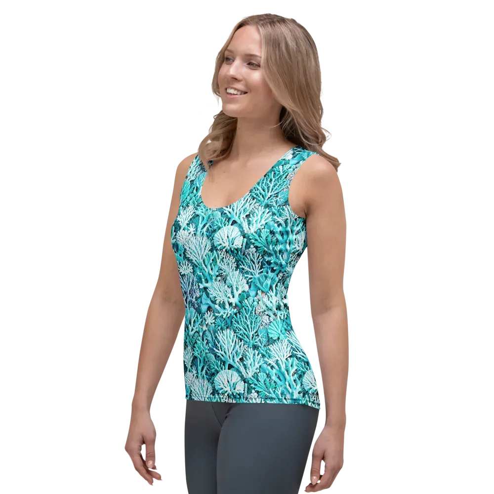 Aqua Coral Garden on Women's Tank Top — Left Front