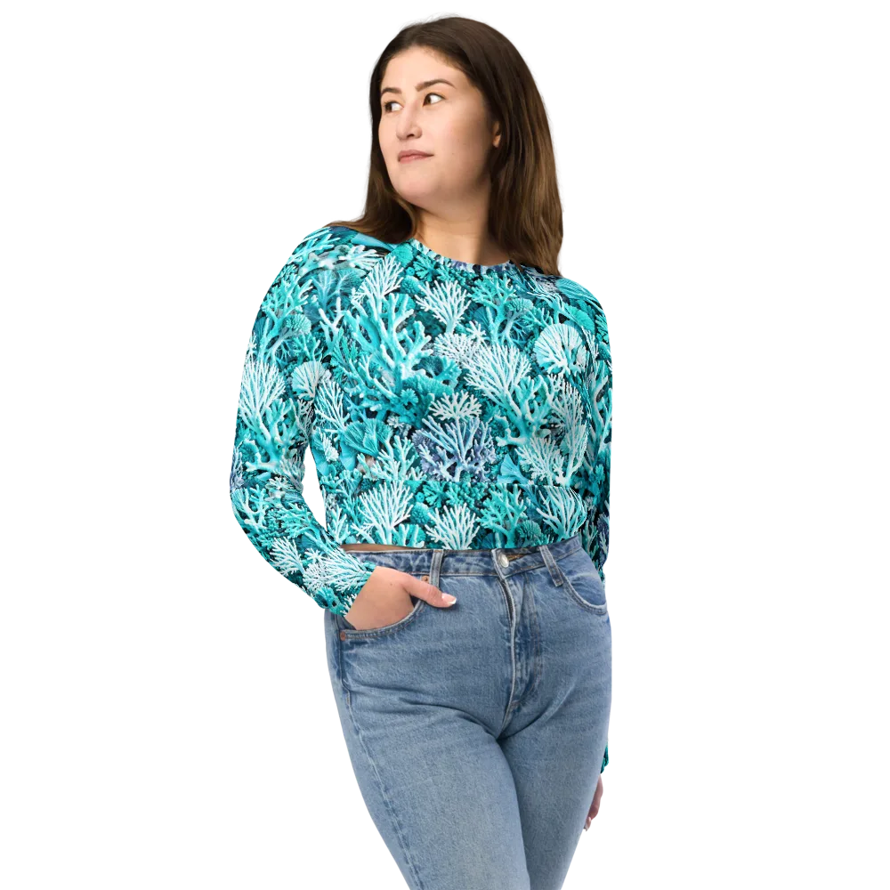 Aqua Coral Garden on Long Sleeve Crop Top — Front