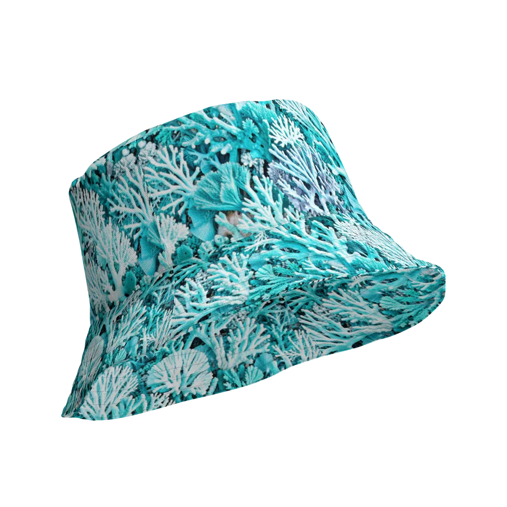 Aqua Coral Garden on Reversible Bucket Hat — Product details Outside