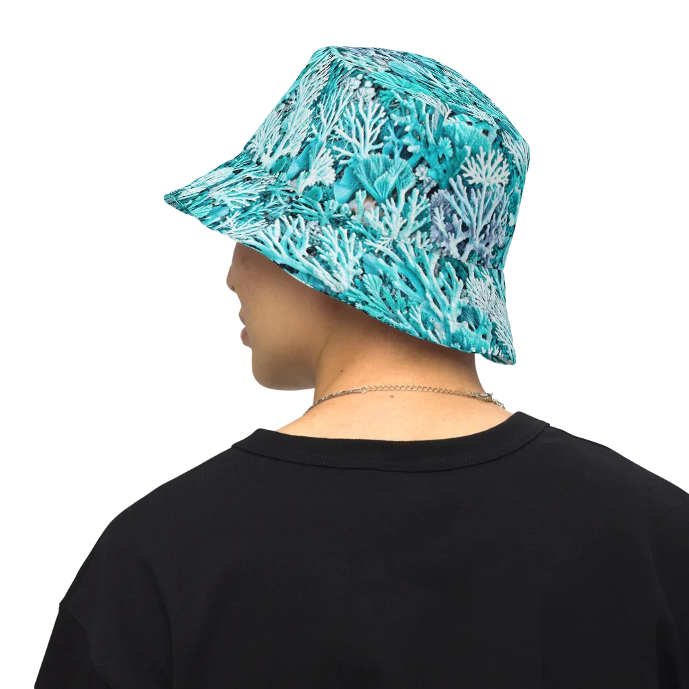 Aqua Coral Garden on Reversible Bucket Hat — Back Inside