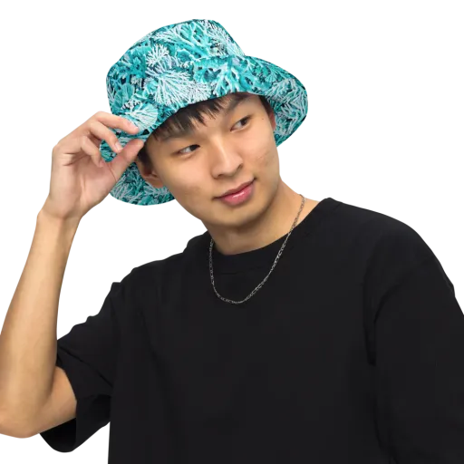 Aqua Coral Garden on a Reversible Bucket Hat