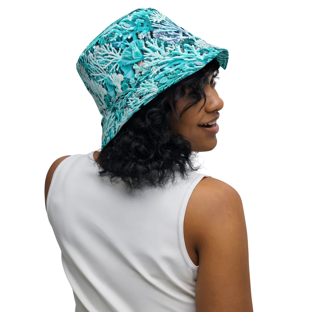 Aqua Coral Garden on Reversible Bucket Hat — Right Outside