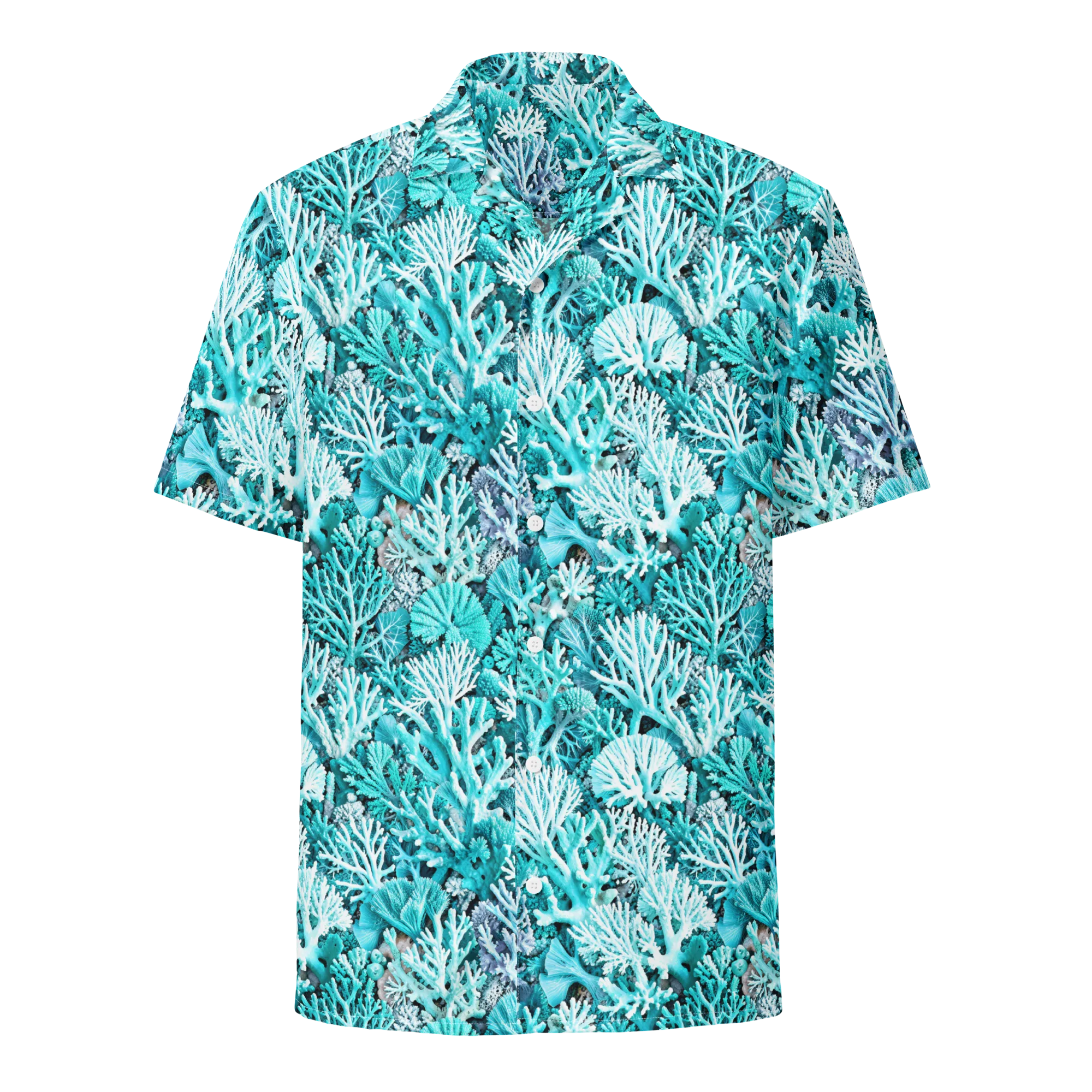 Aqua Coral Garden on Button Shirt — Front