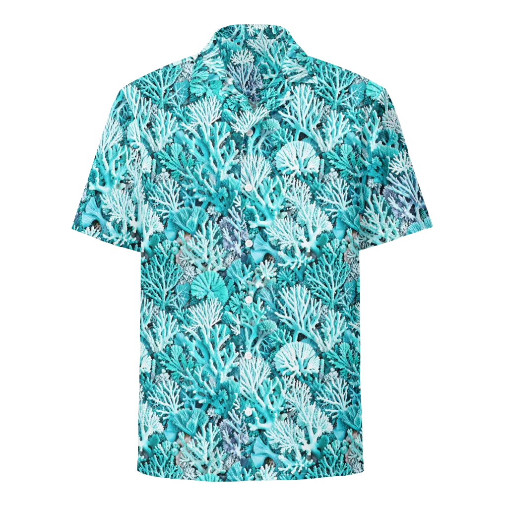 Aqua Coral Garden on Button Shirt — Front