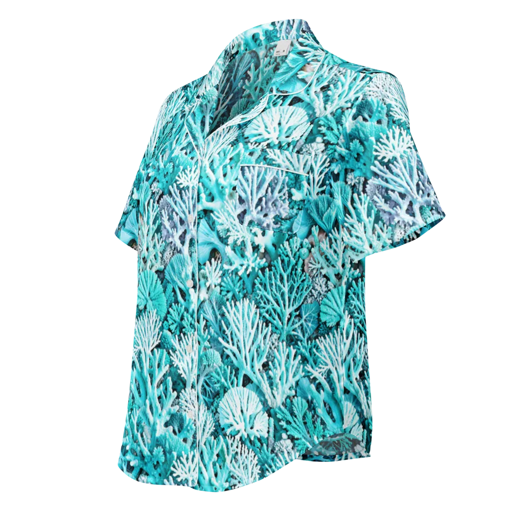 Aqua Coral Garden on Women's Short Sleeve Pajama Top — Left Front
