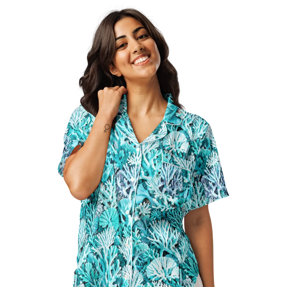 Aqua Coral Garden on Women's Short Sleeve Pajama Top — Front