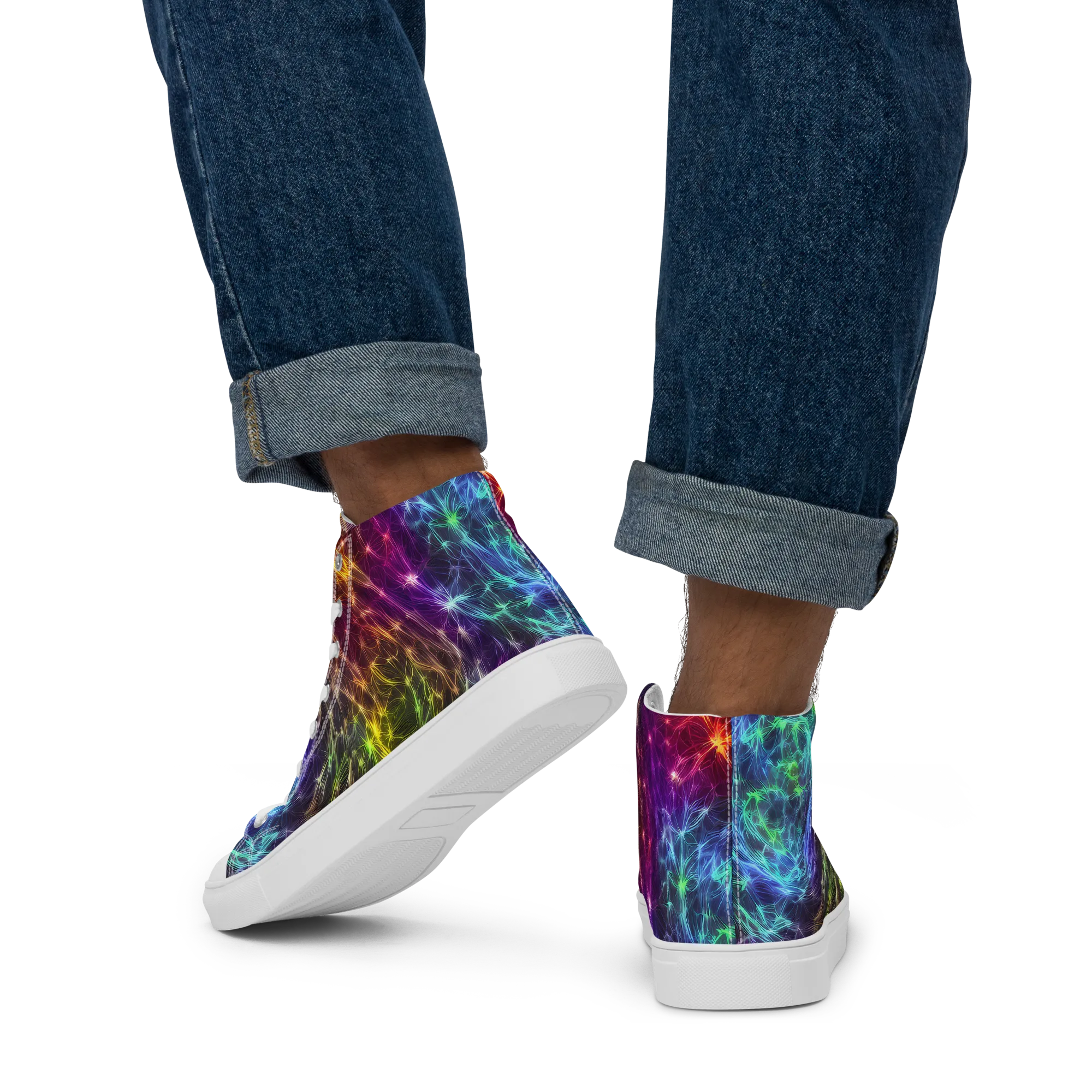 Cosmic Filaments on Men's High Top Canvas Shoes — Back