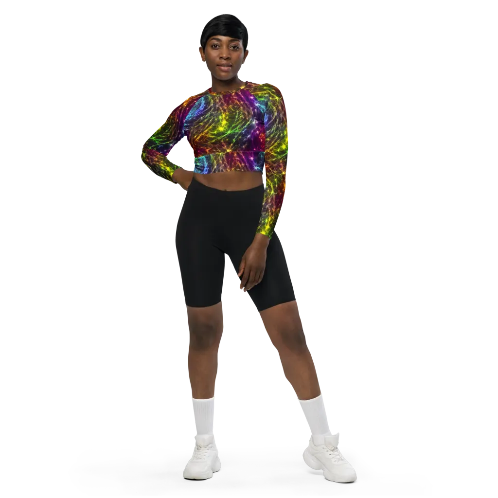 Cosmic Filaments on Long Sleeve Crop Top — Front