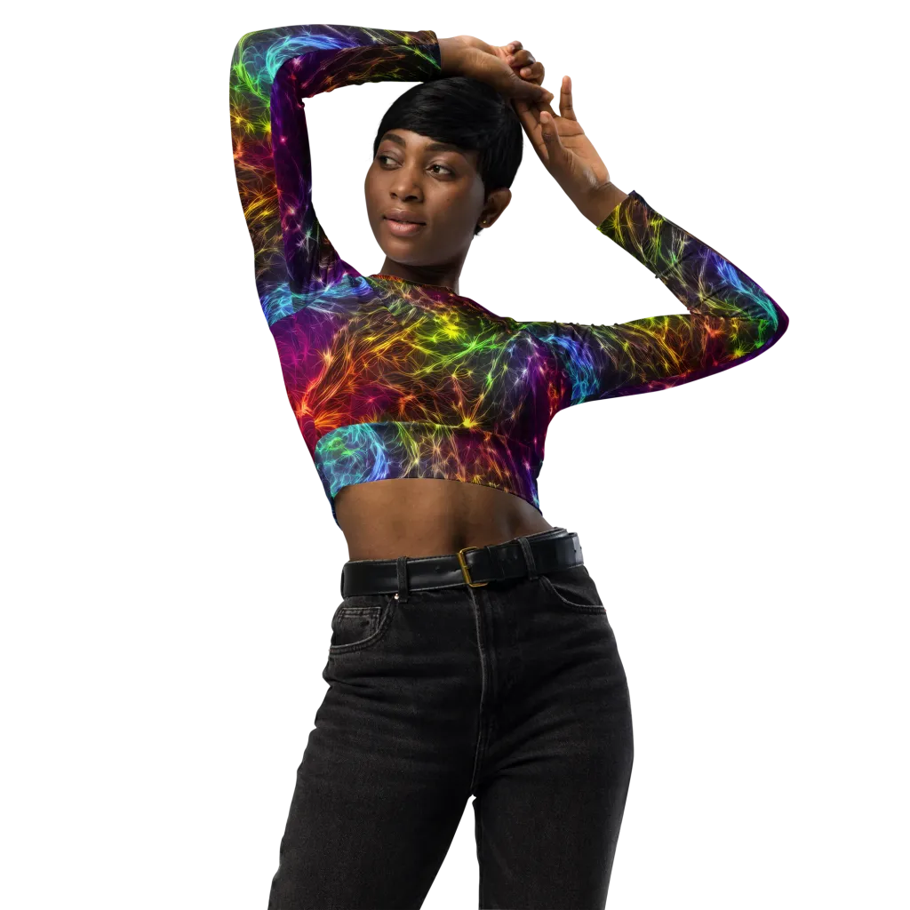 Cosmic Filaments on Long Sleeve Crop Top — Front