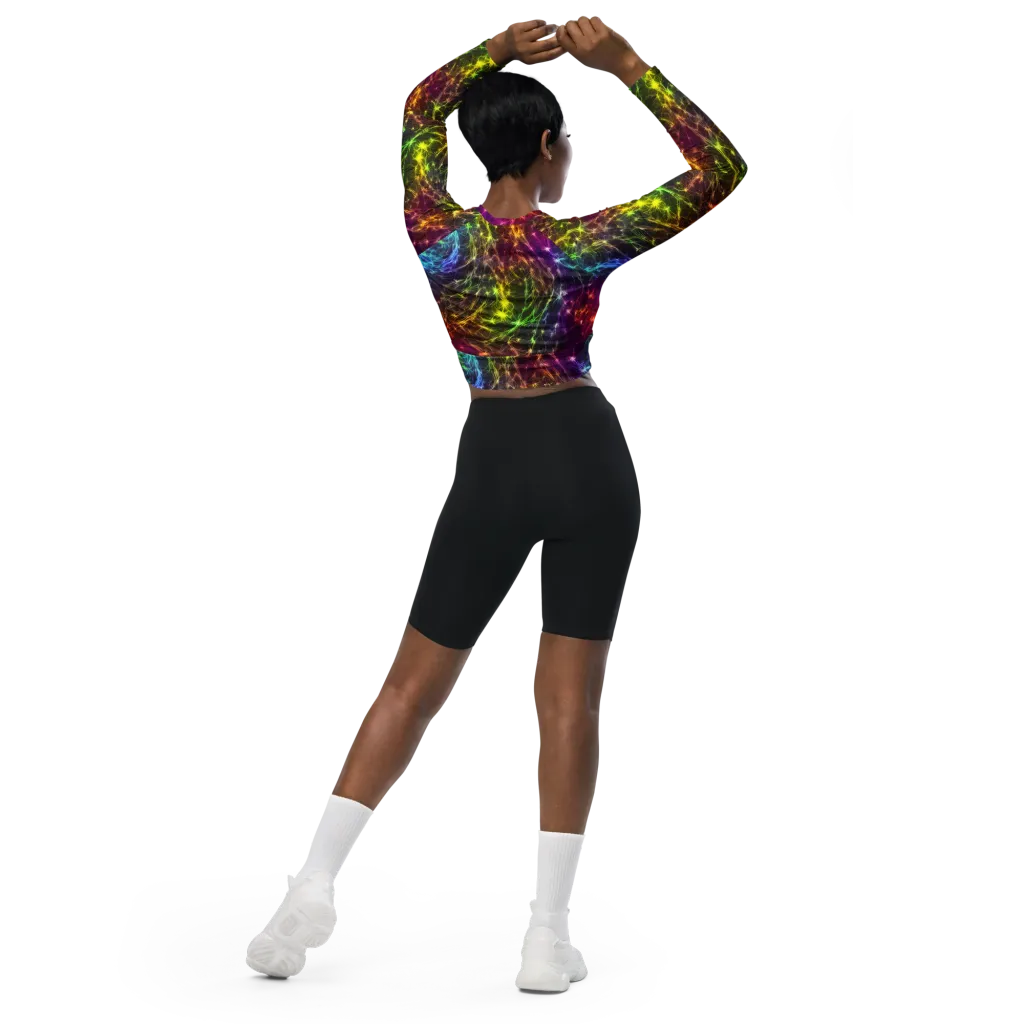 Cosmic Filaments on Long Sleeve Crop Top — Back
