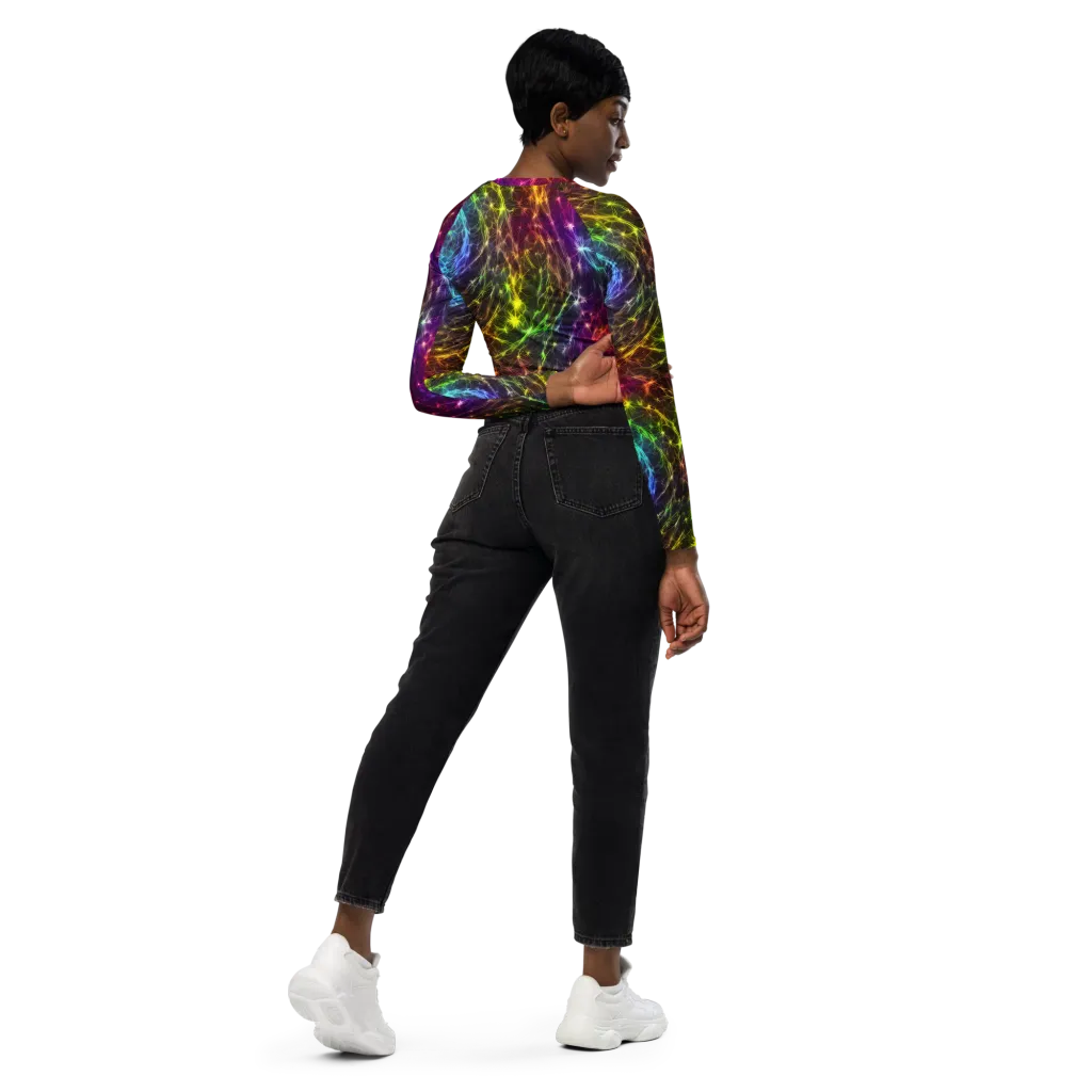 Cosmic Filaments on Long Sleeve Crop Top — Right Back