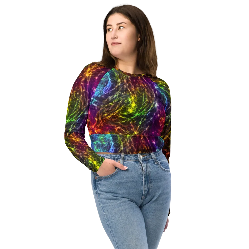 Cosmic Filaments on Long Sleeve Crop Top — Front