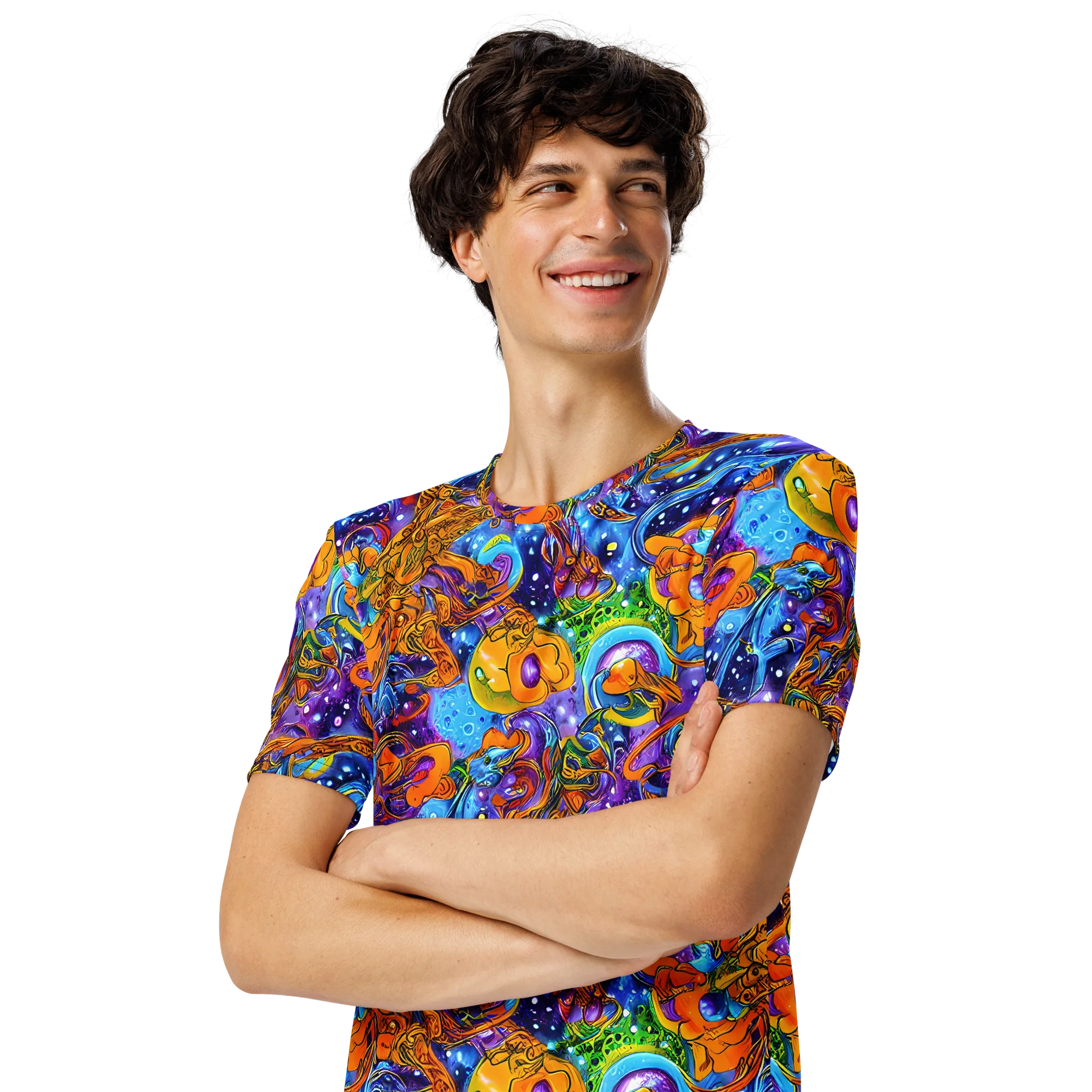 Ornamental Orbit on Men's Crew Neck T-Shirt — Left Front
