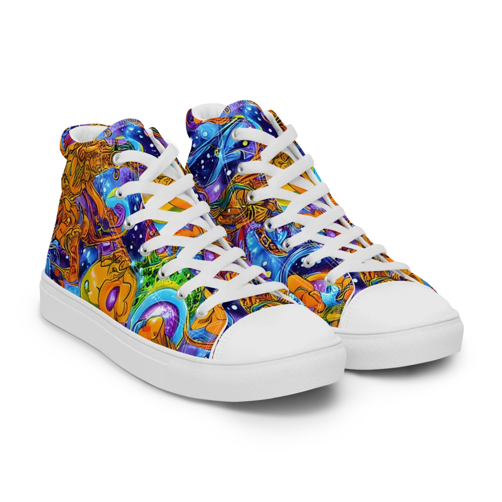 Ornamental Orbit on Men's High Top Canvas Shoes — Right Front
