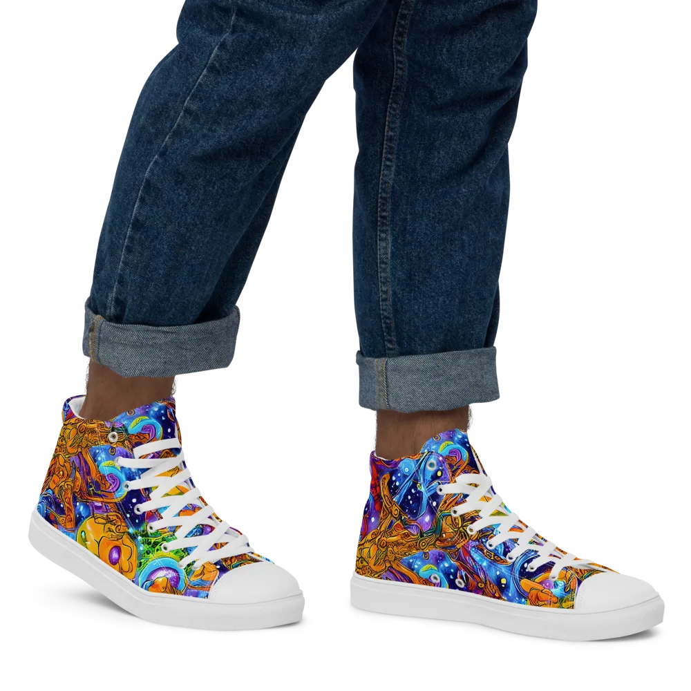 Ornamental Orbit on Men's High Top Canvas Shoes — Right