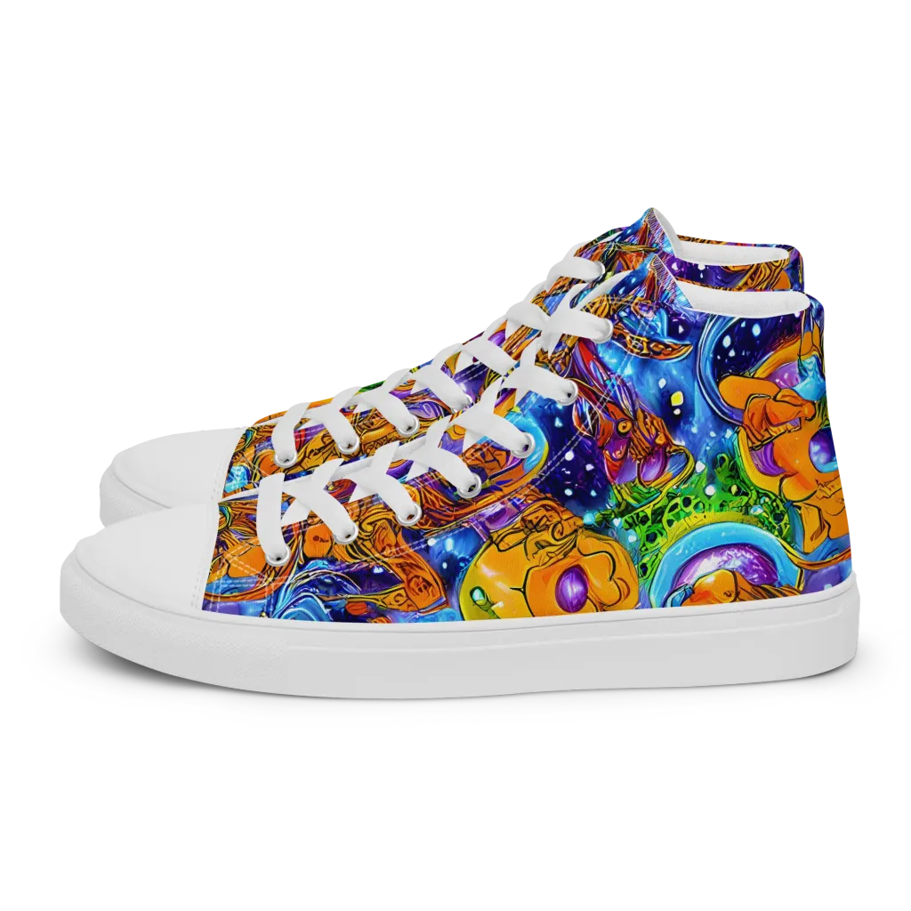 Ornamental Orbit on Women's High Top Canvas Shoes — Left