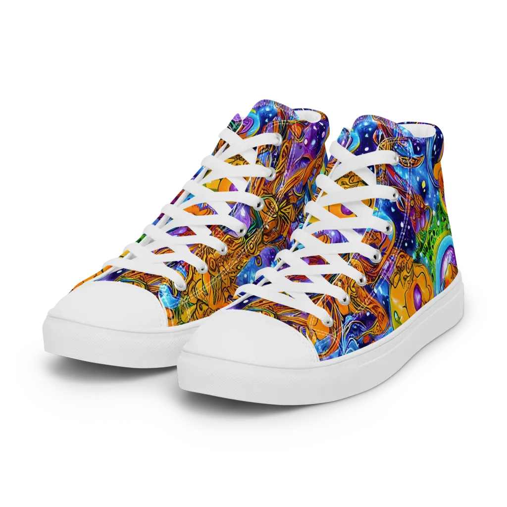 Ornamental Orbit on Women's High Top Canvas Shoes — Left Front