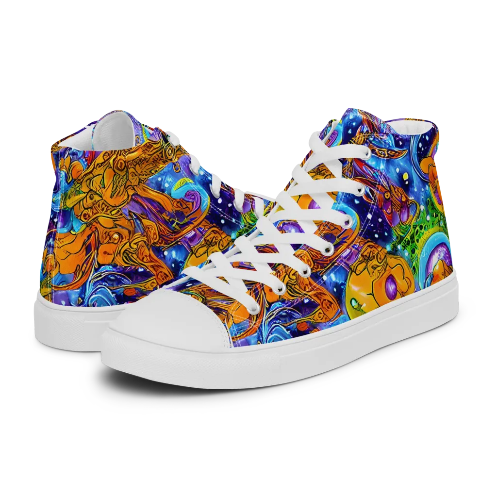 Ornamental Orbit on Women's High Top Canvas Shoes — Left