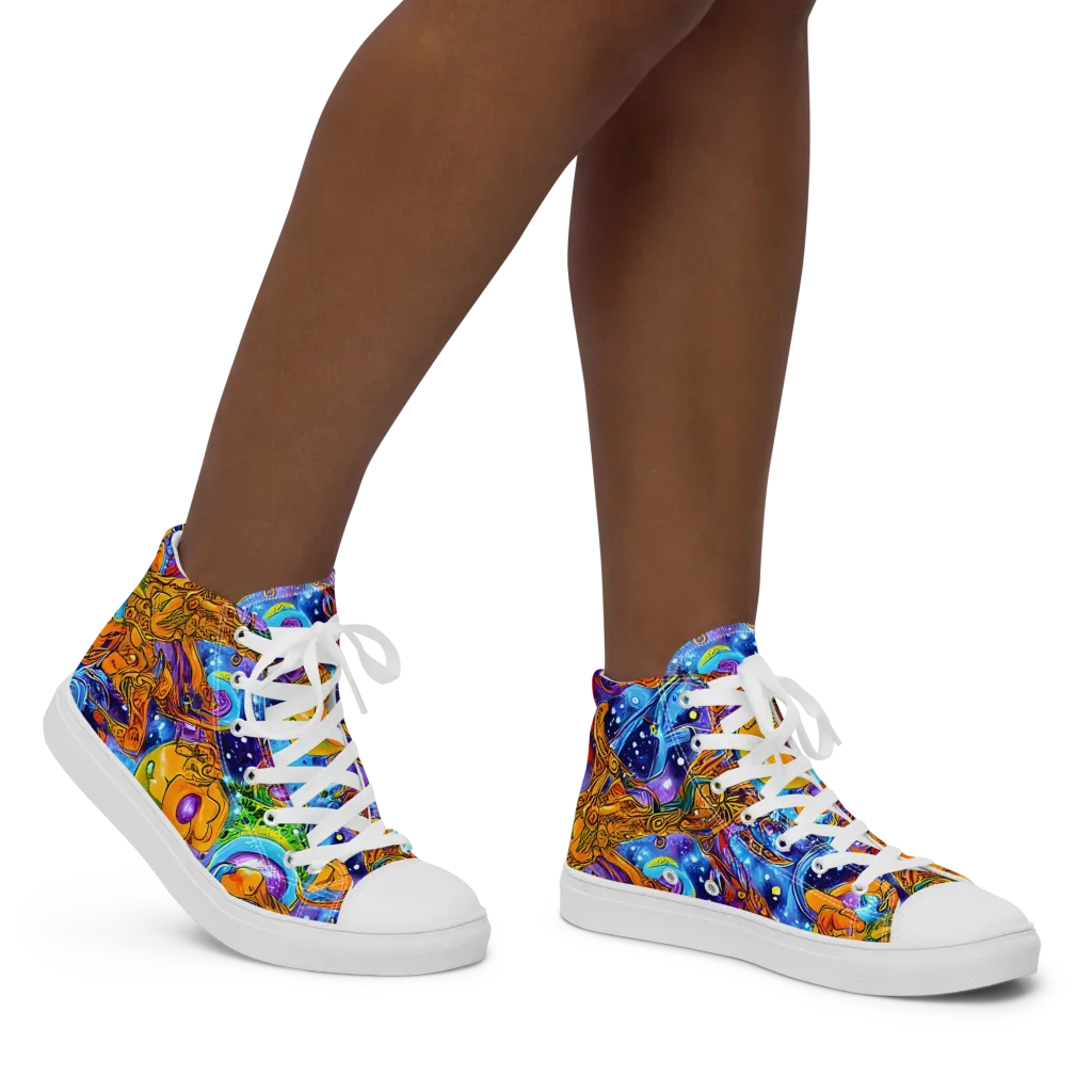 Ornamental Orbit on Women's High Top Canvas Shoes — Right