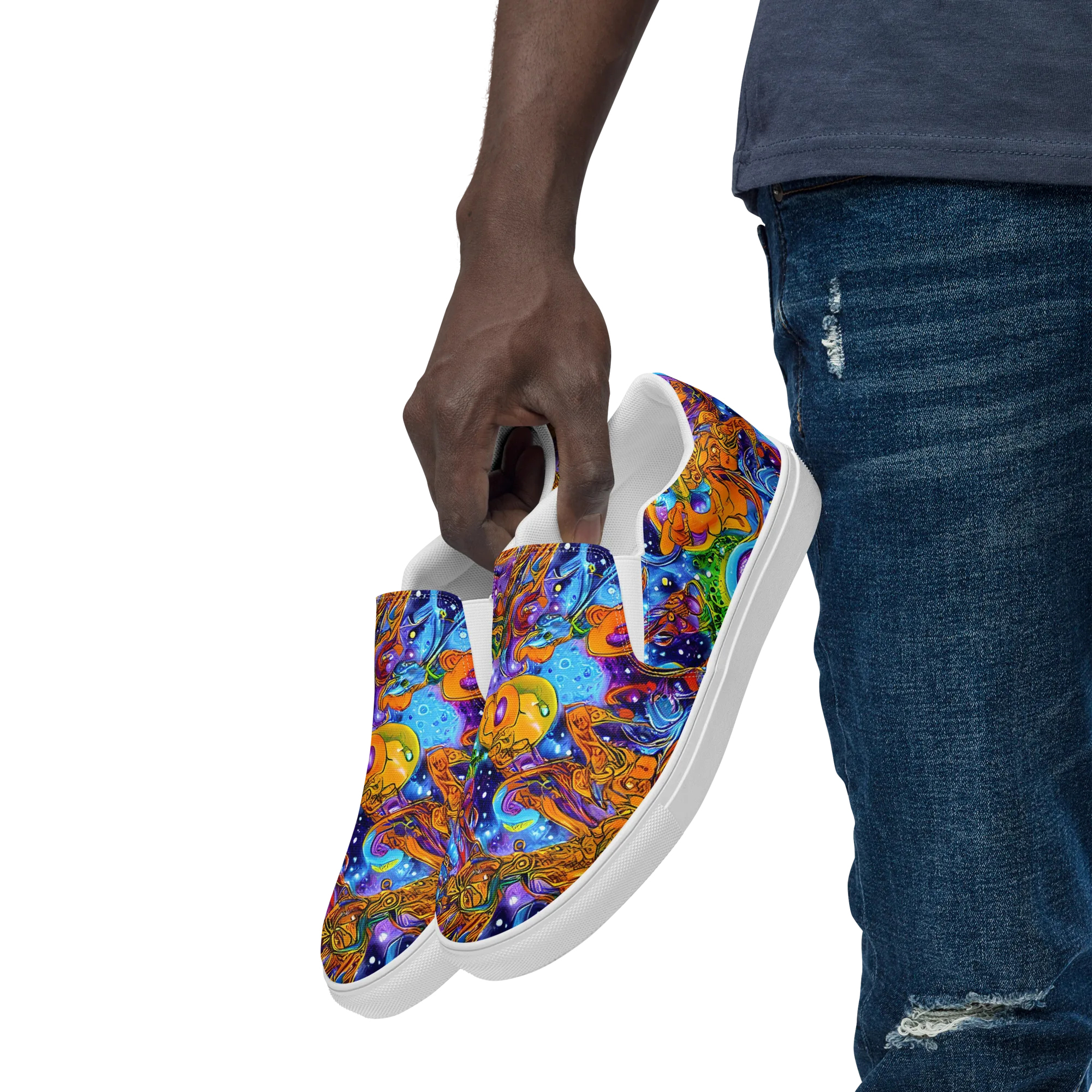 Ornamental Orbit on Men's Slip-On Canvas Shoes — Left Front