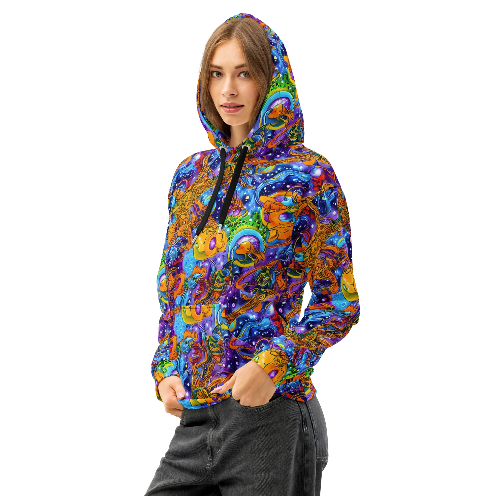 Ornamental Orbit on Cotton Hoodie — Left Front