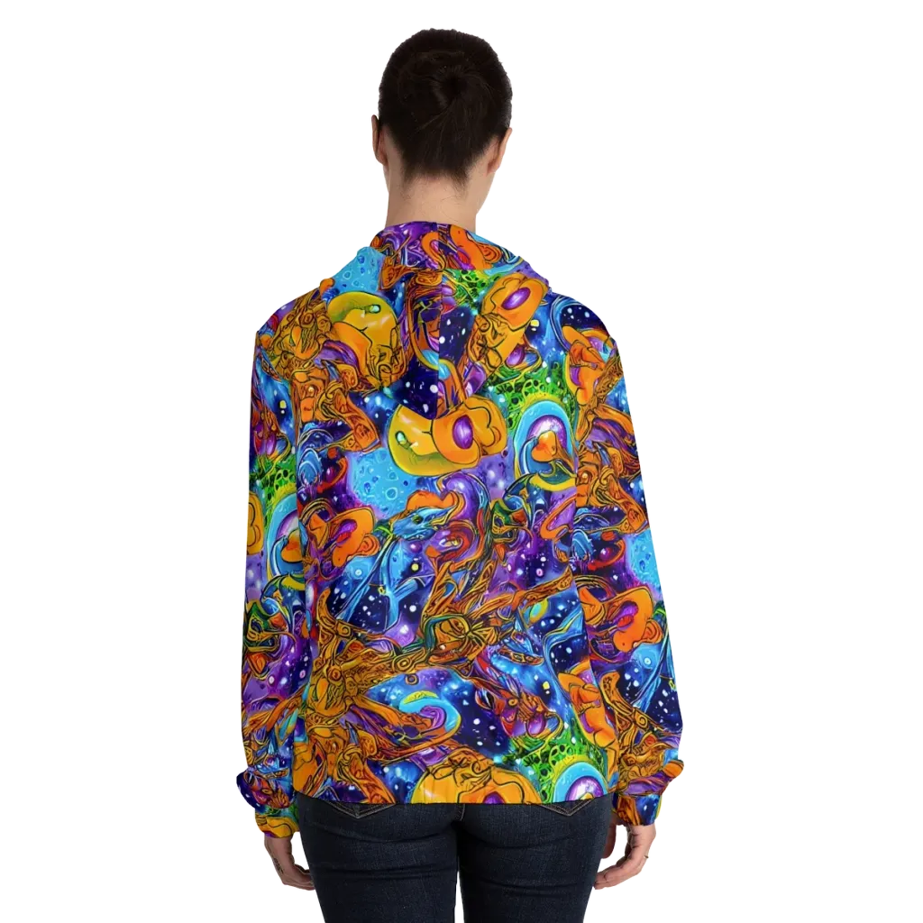 Ornamental Orbit on Women's Full-Zip Hoodie — Back On Person