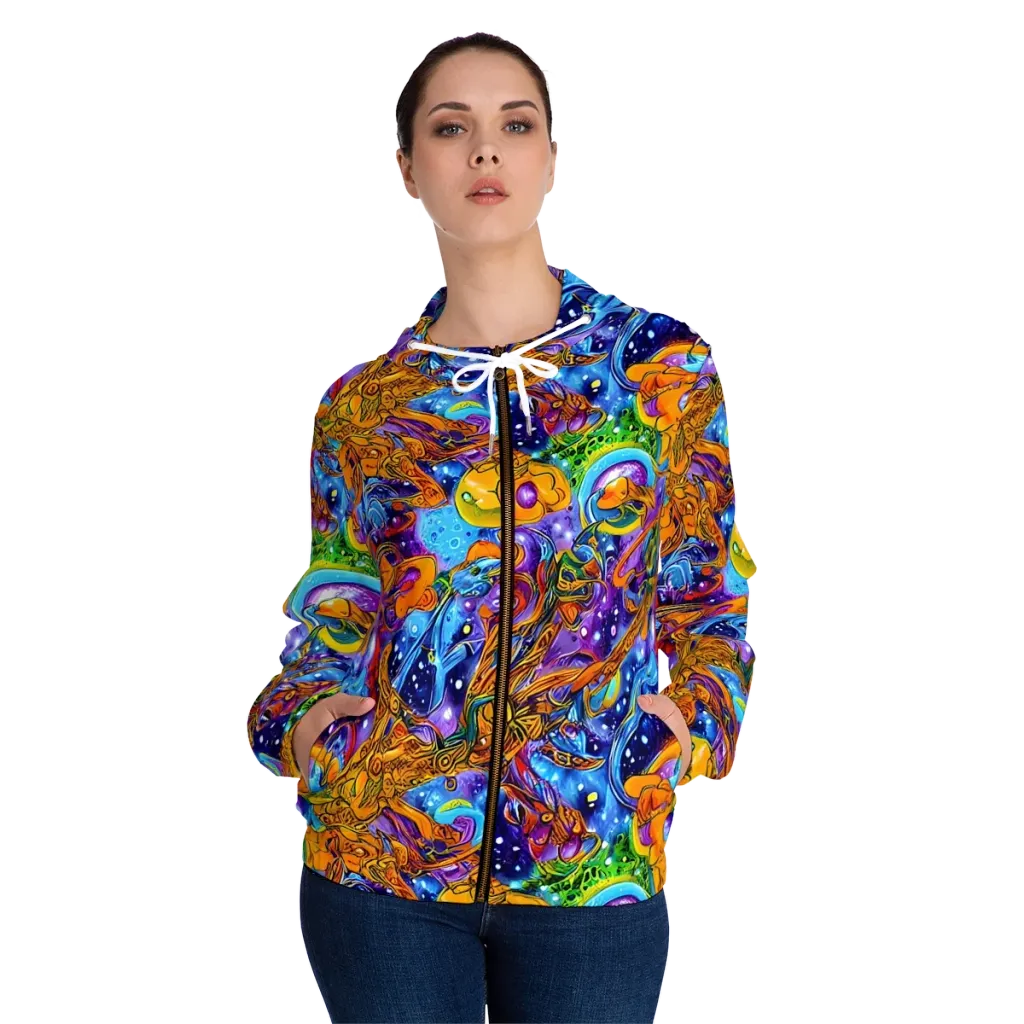Ornamental Orbit on Women's Full-Zip Hoodie — Front On Person