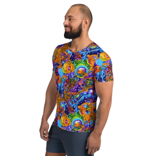 Ornamental Orbit on a Men's Athletic T-Shirt
