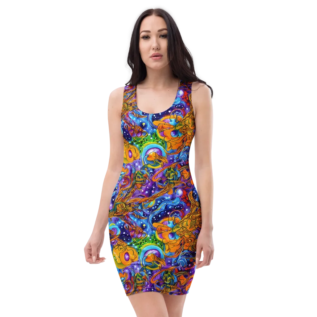 Ornamental Orbit on Bodycon Dress — Front