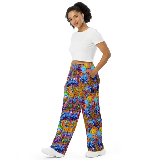 Ornamental Orbit on a Wide-Leg Pants