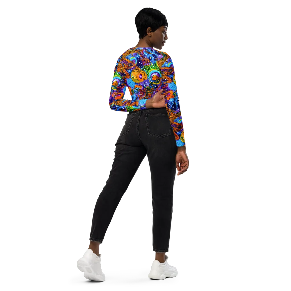 Ornamental Orbit on Long Sleeve Crop Top — Right Back