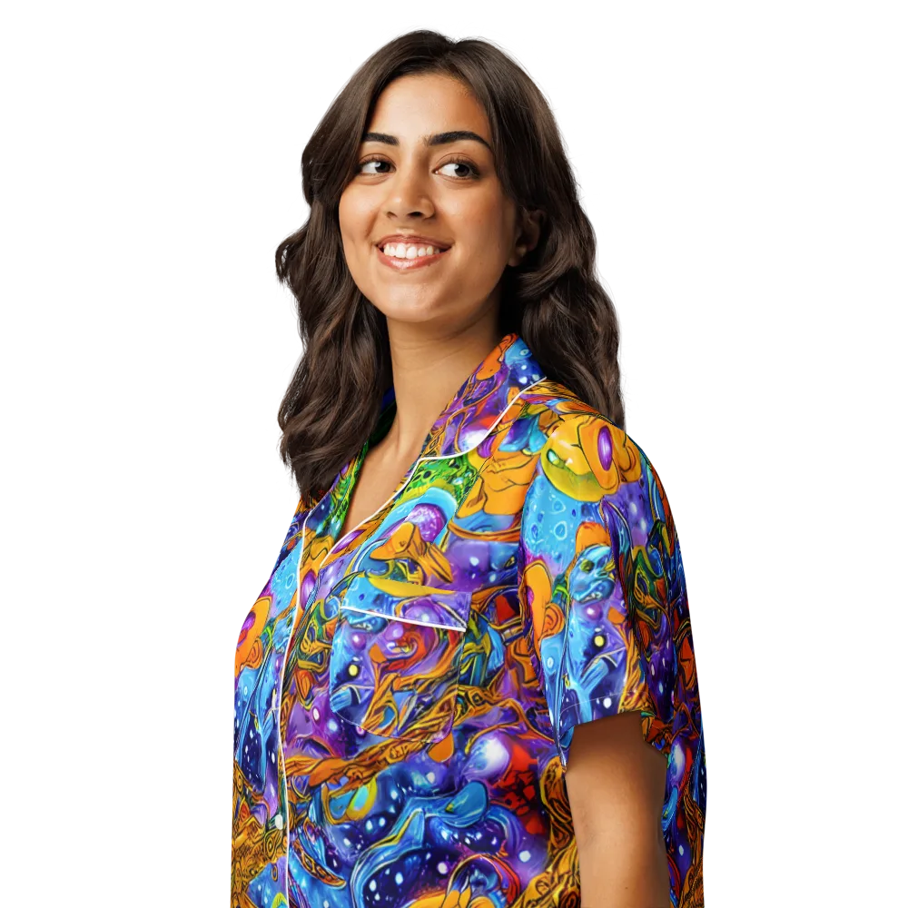 Ornamental Orbit on Women's Short Sleeve Pajama Top — Left Front