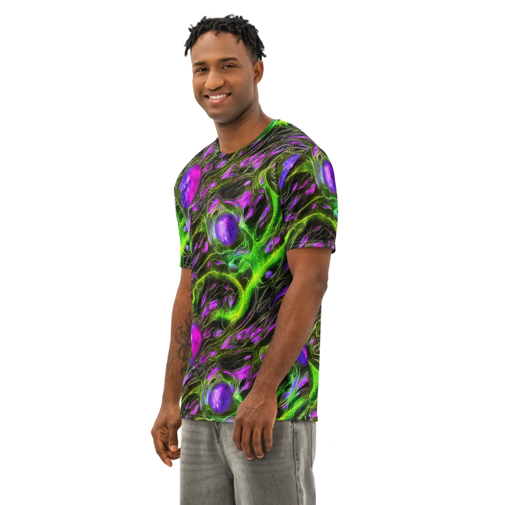 Neon Vine Reverie on Men's Cotton Crew Neck T-Shirt — Left Front