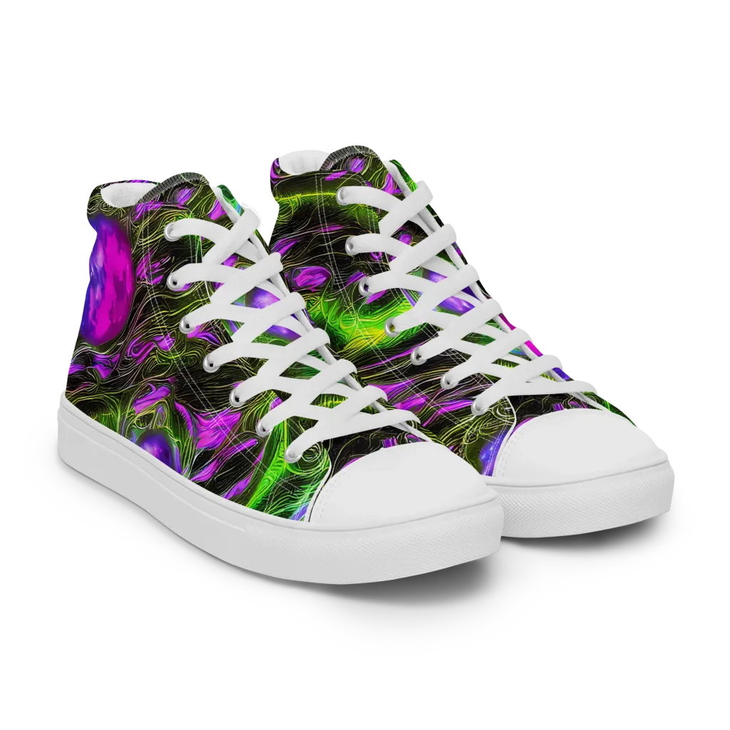 Neon Vine Reverie on Men's High Top Canvas Shoes — Right Front