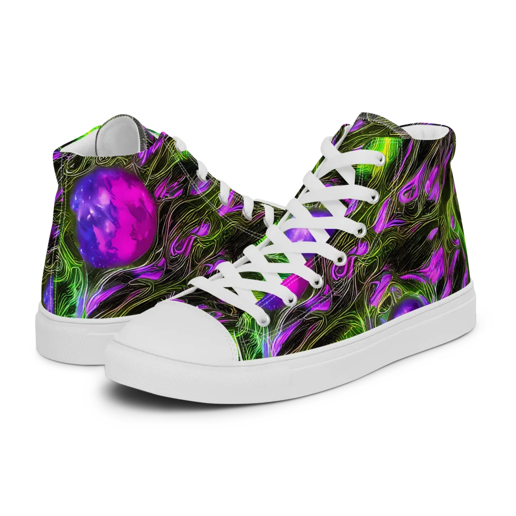 Neon Vine Reverie on Men's High Top Canvas Shoes — Left