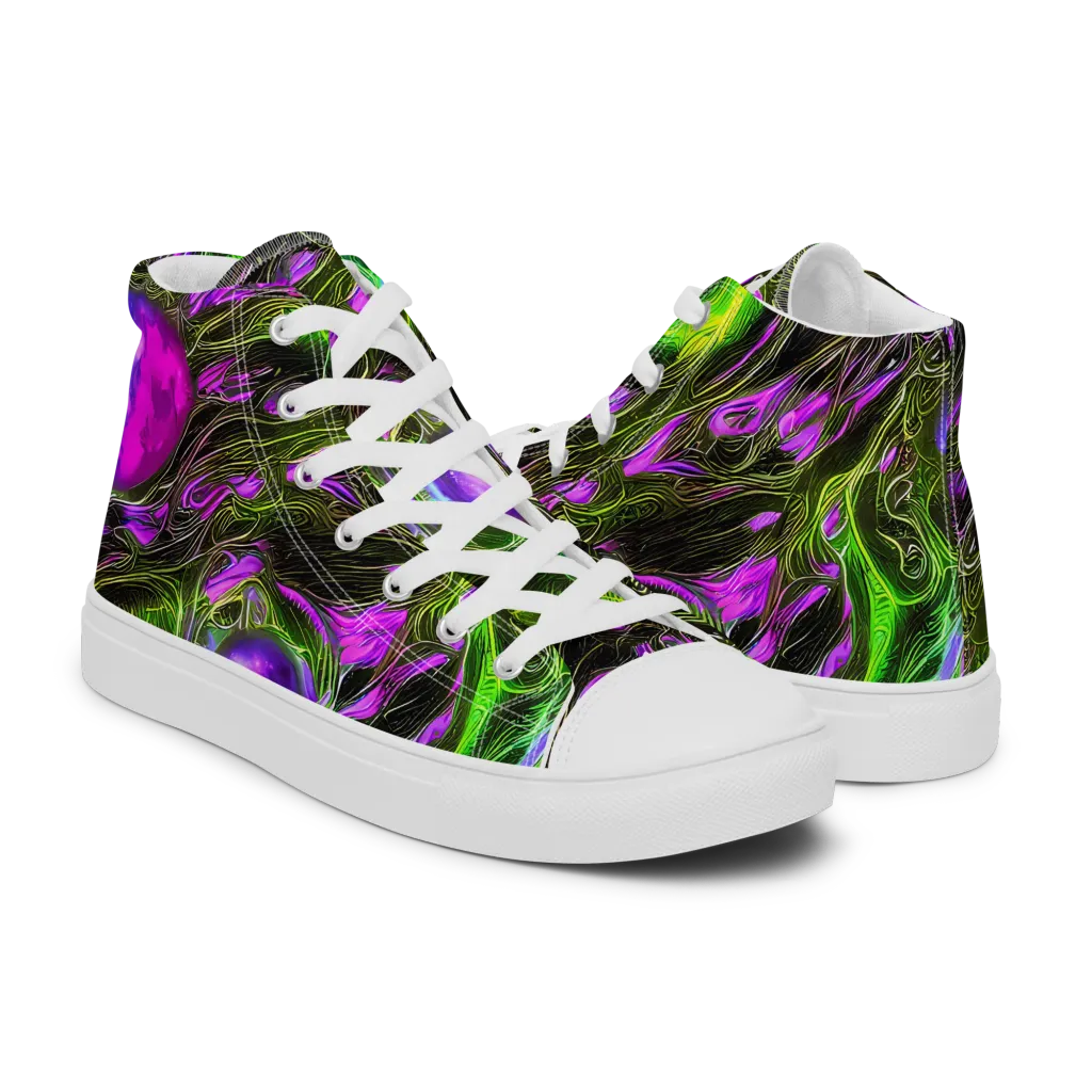 Neon Vine Reverie on Men's High Top Canvas Shoes — Right