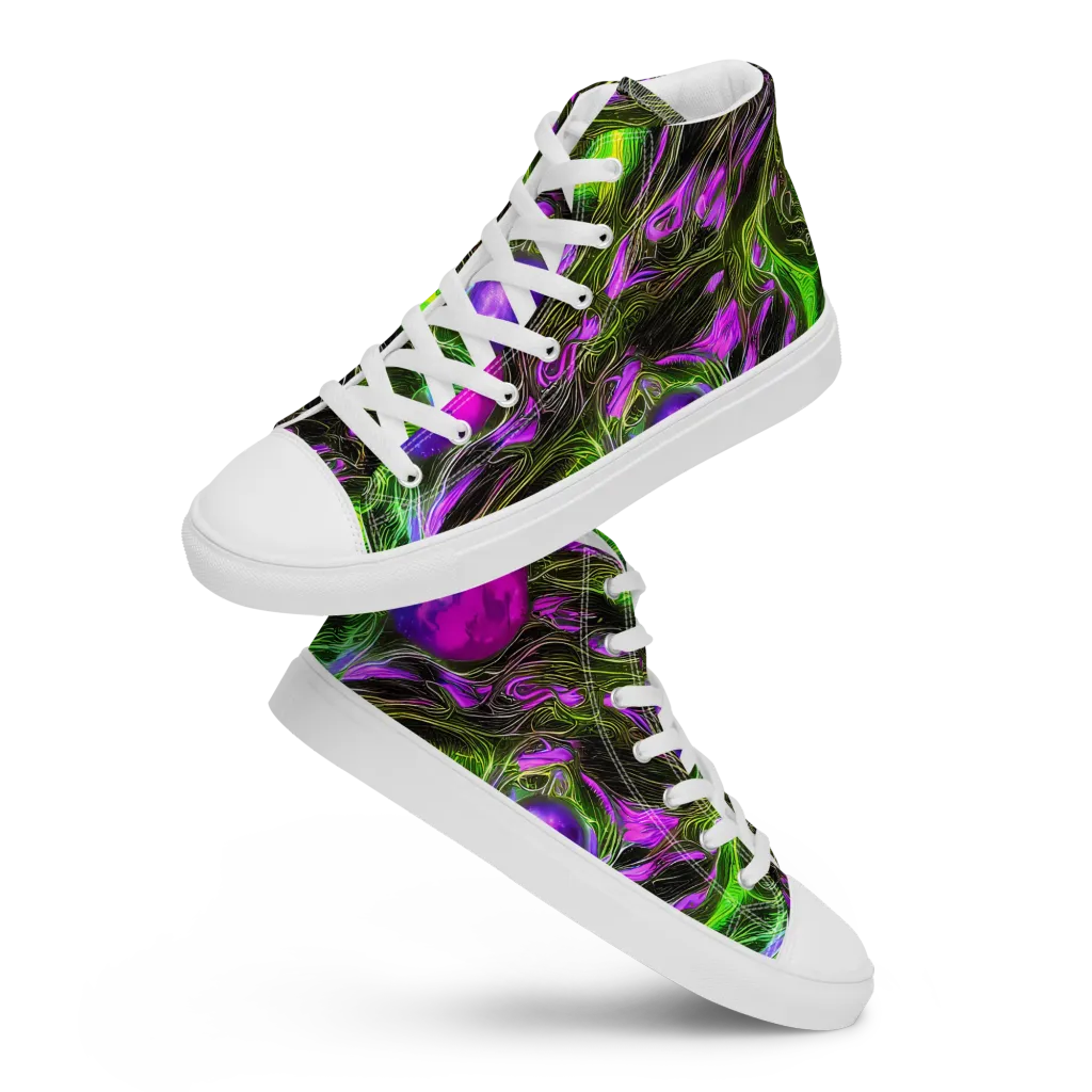 Neon Vine Reverie on Men's High Top Canvas Shoes — Front
