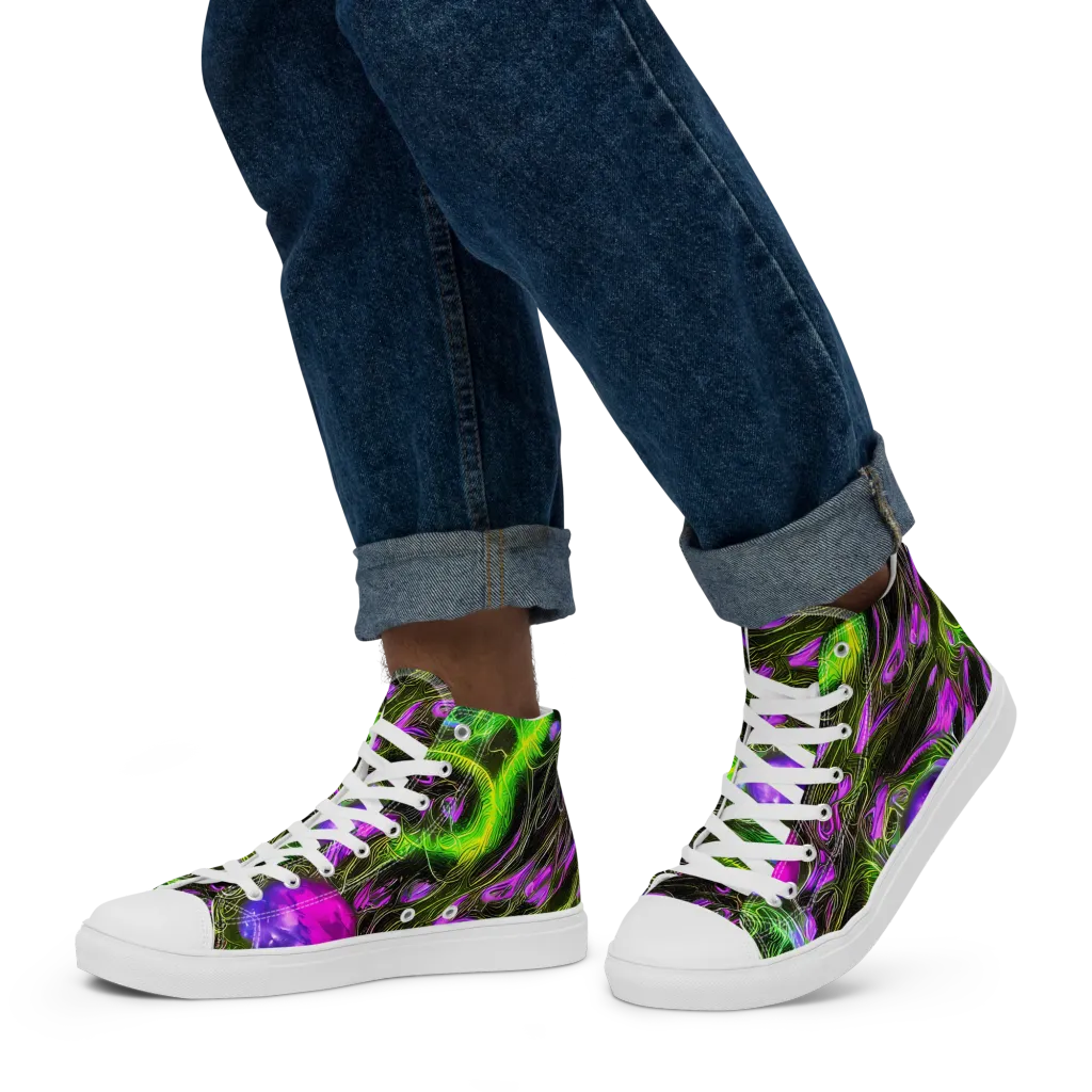 Neon Vine Reverie on Men's High Top Canvas Shoes — Left