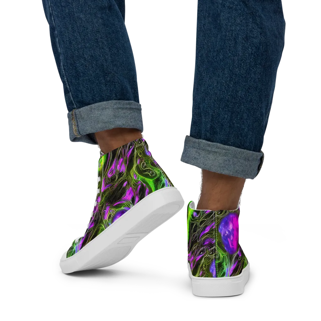 Neon Vine Reverie on Men's High Top Canvas Shoes — Back
