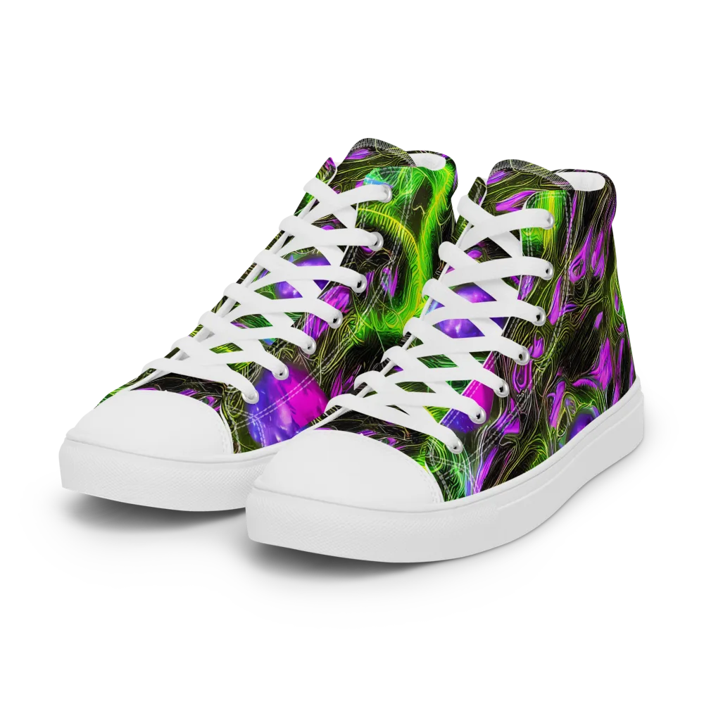 Neon Vine Reverie on Women's High Top Canvas Shoes — Left Front
