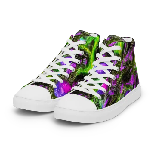 Neon Vine Reverie on a Women's High Top Canvas Shoes