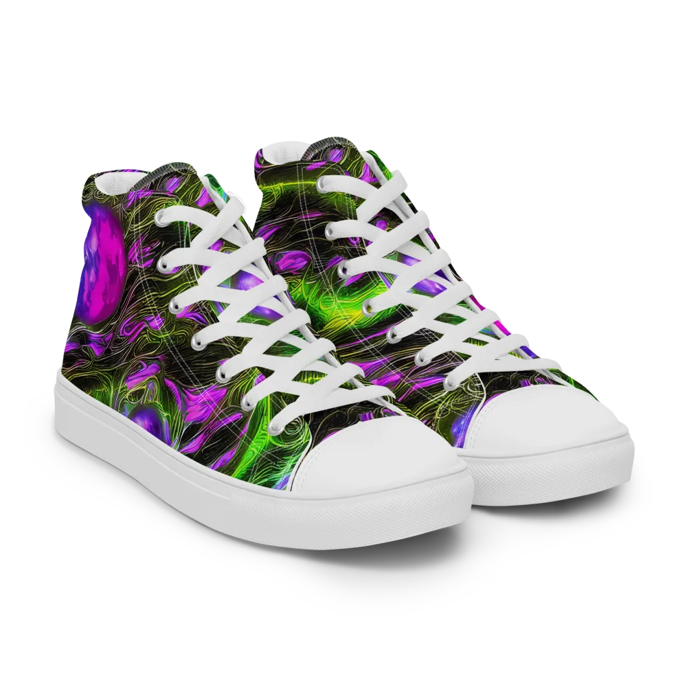 Neon Vine Reverie on Women's High Top Canvas Shoes — Right Front