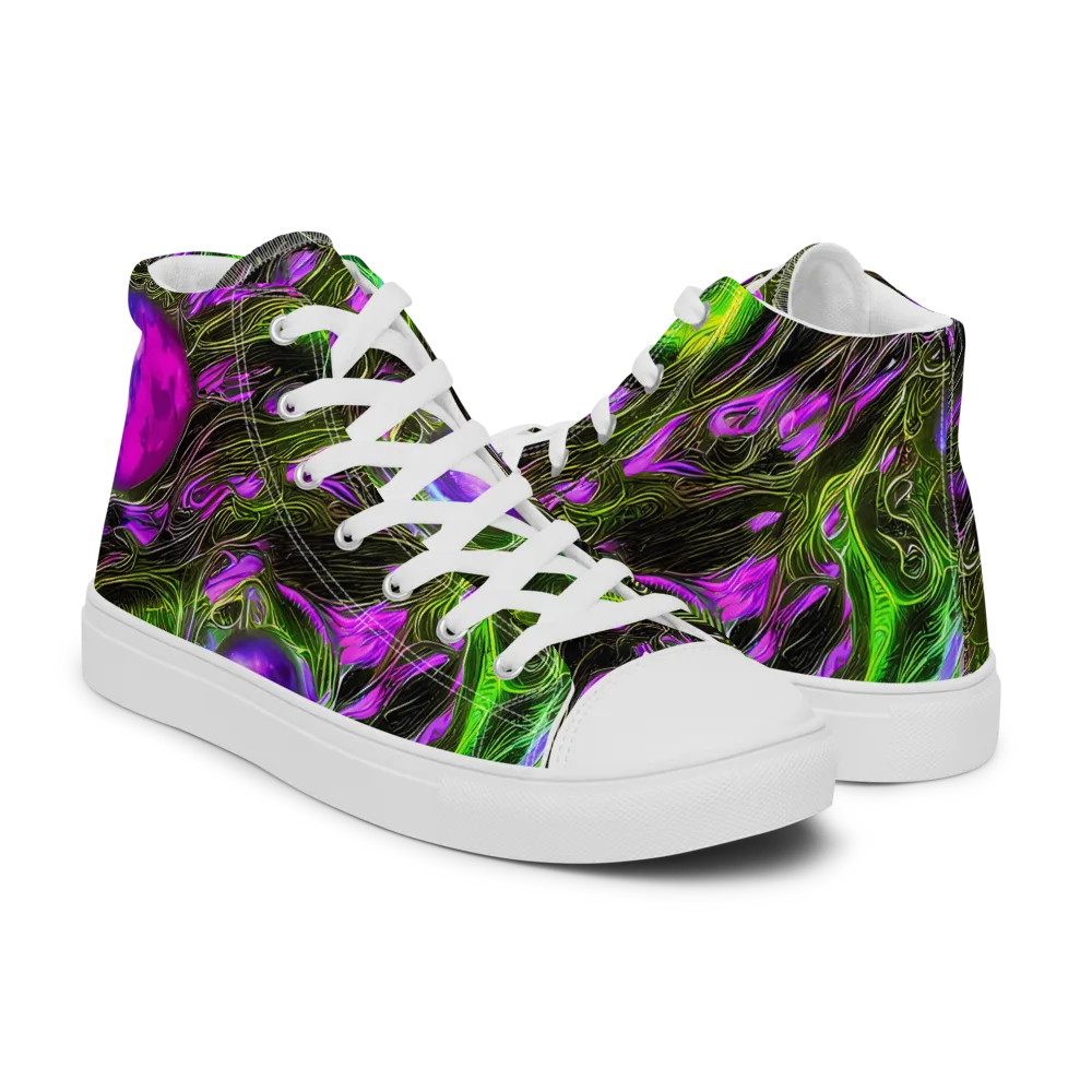 Neon Vine Reverie on Women's High Top Canvas Shoes — Right
