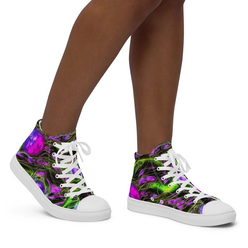 Neon Vine Reverie on Women's High Top Canvas Shoes — Right