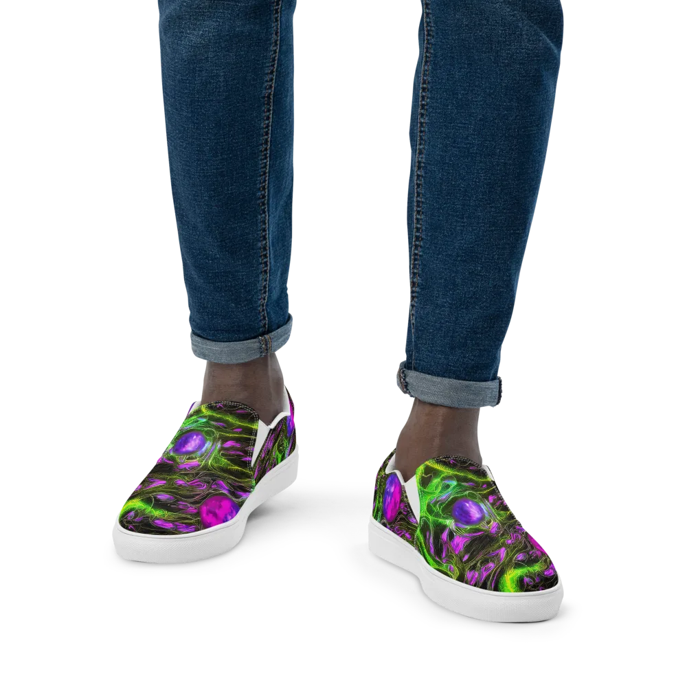 Neon Vine Reverie on Men's Slip-On Canvas Shoes — Front