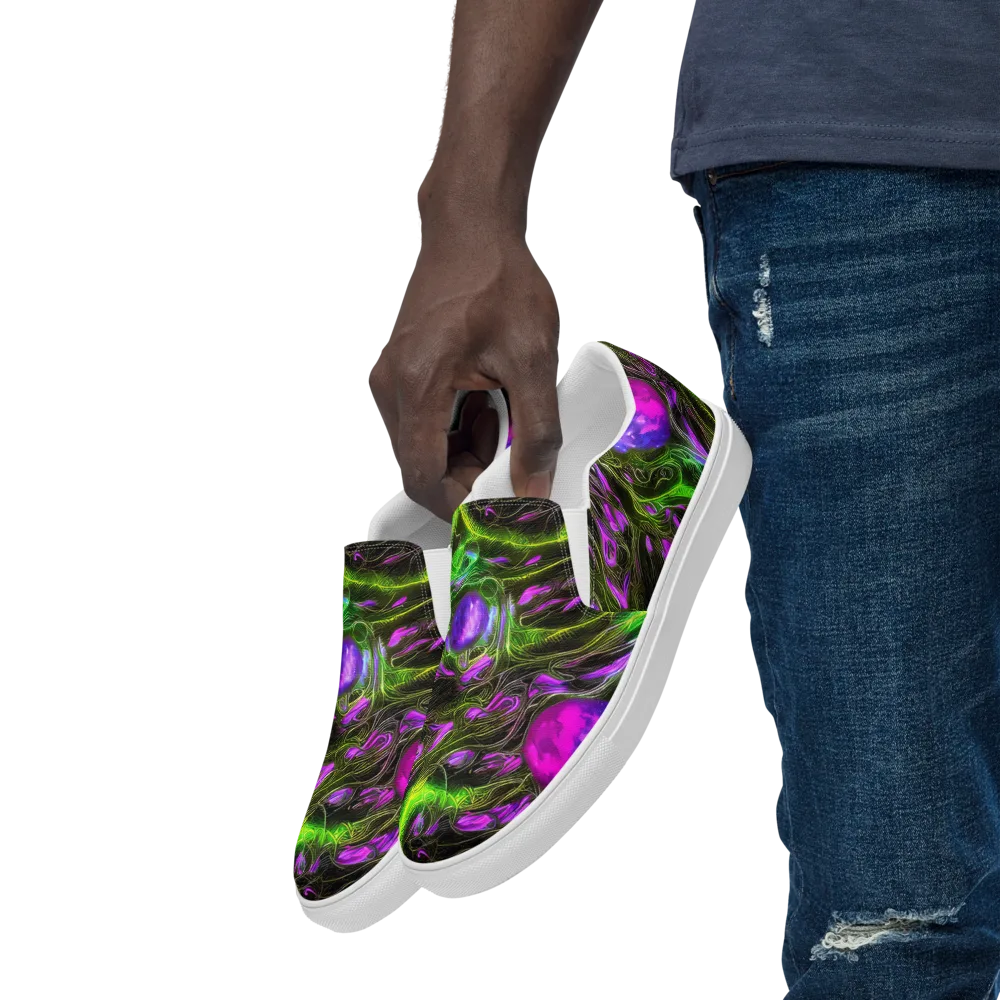 Neon Vine Reverie on Men's Slip-On Canvas Shoes — Left Front