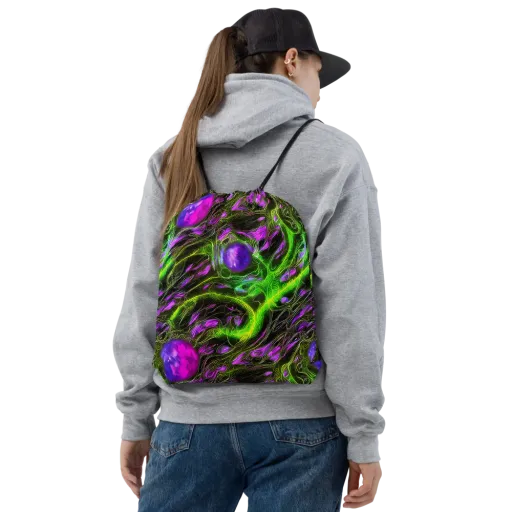 Neon Vine Reverie on a Drawstring Bag