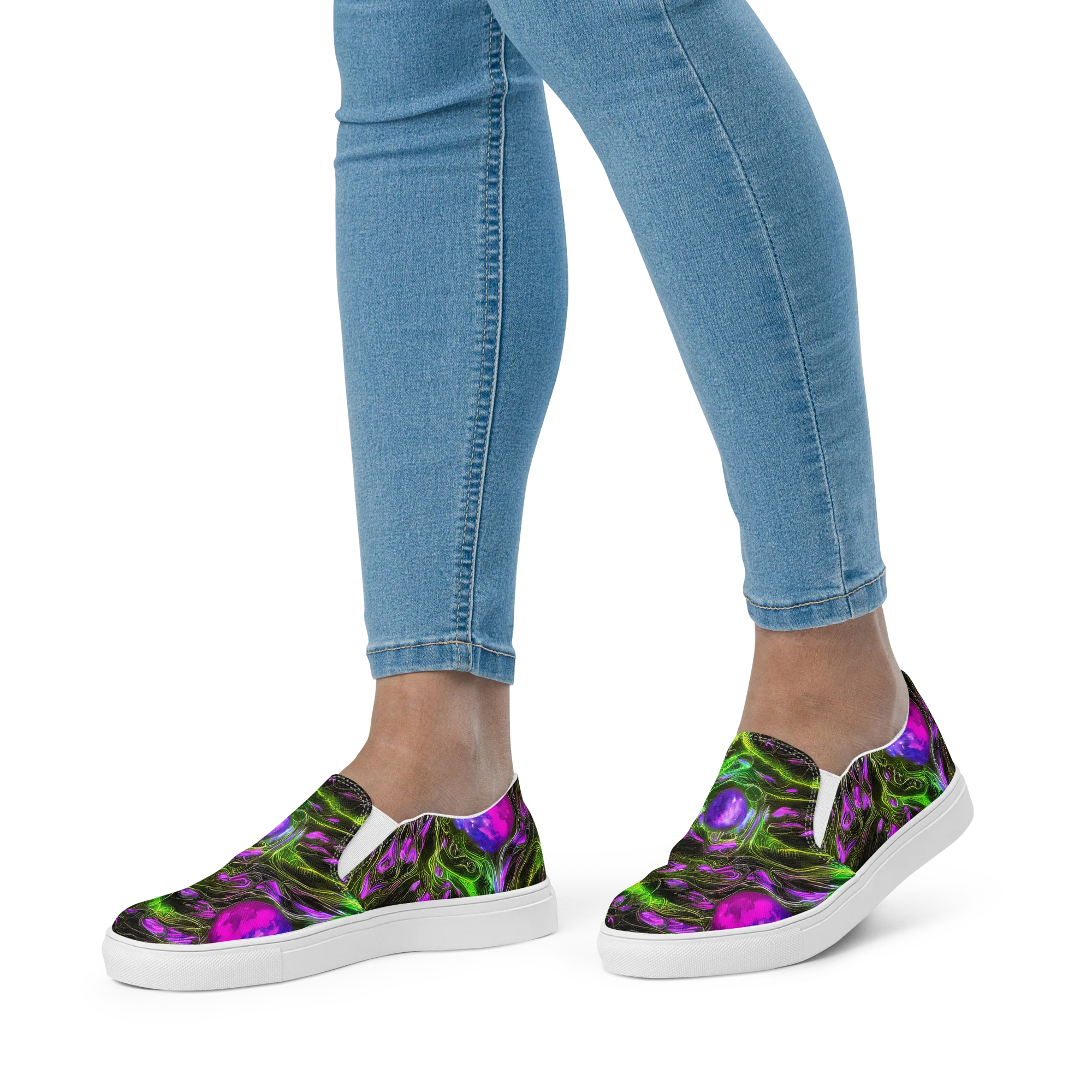 Neon Vine Reverie on Women's Slip-On Canvas Shoes — Front