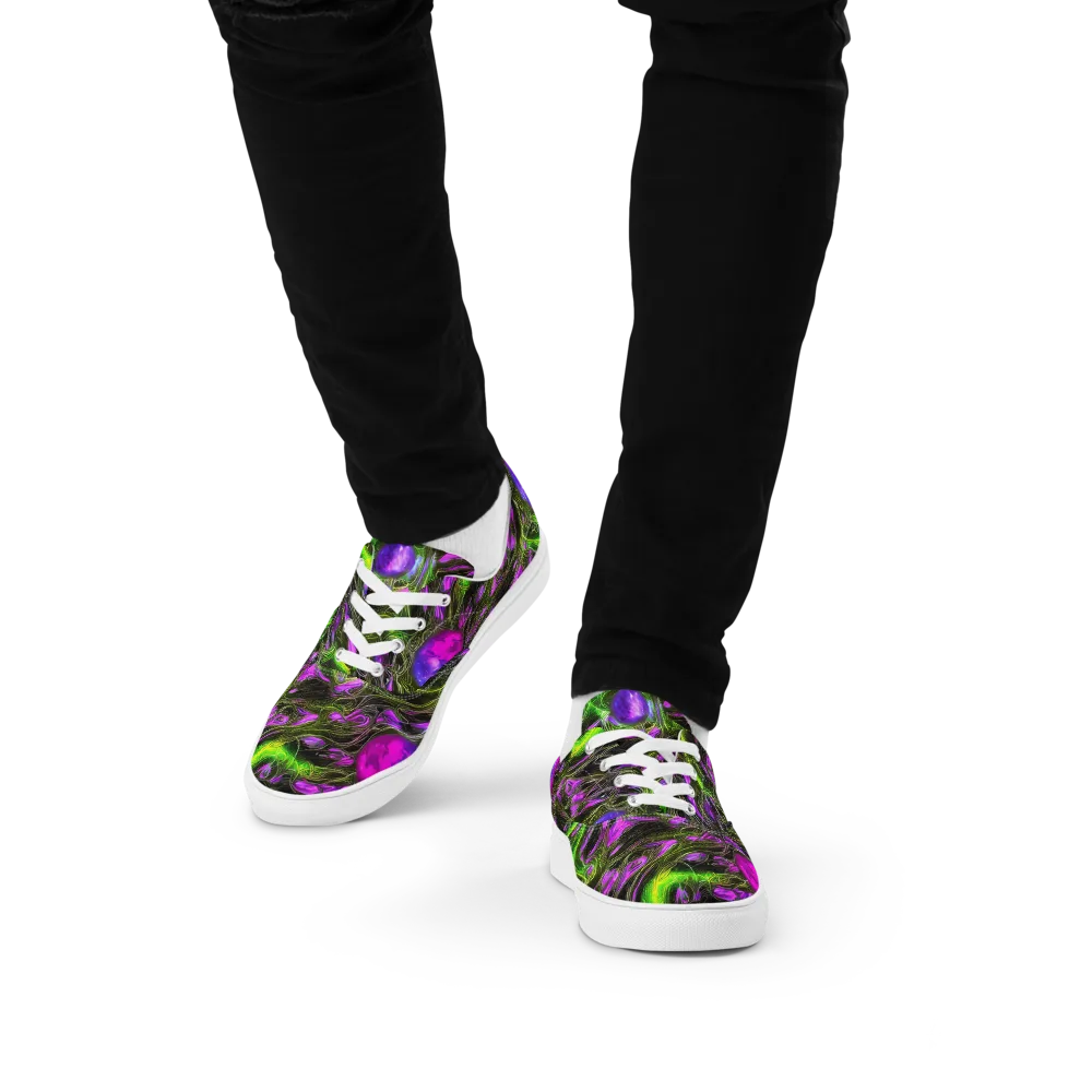 Neon Vine Reverie on Men's Lace-Up Canvas Shoes — Front